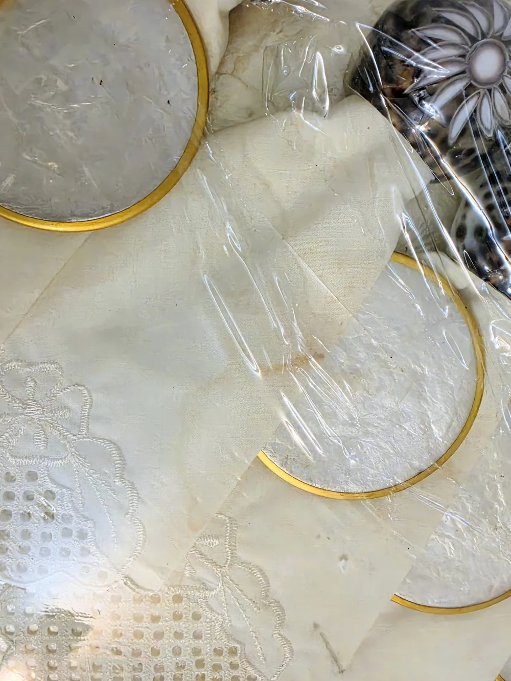 Vtg Capiz Shell Placemats Coasters Carved Shell Napkin Rings Oval  Beach READ